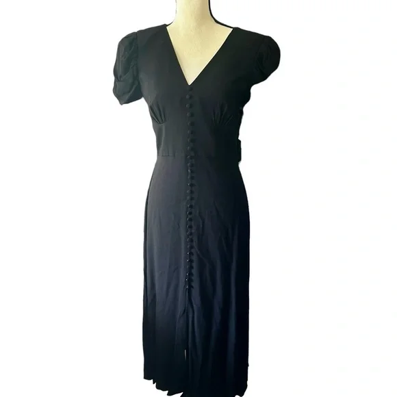 Saloni Sz 8 Margot Puff Sleeve Midi Fit & Flare Black Dress - Picture 12 of 16